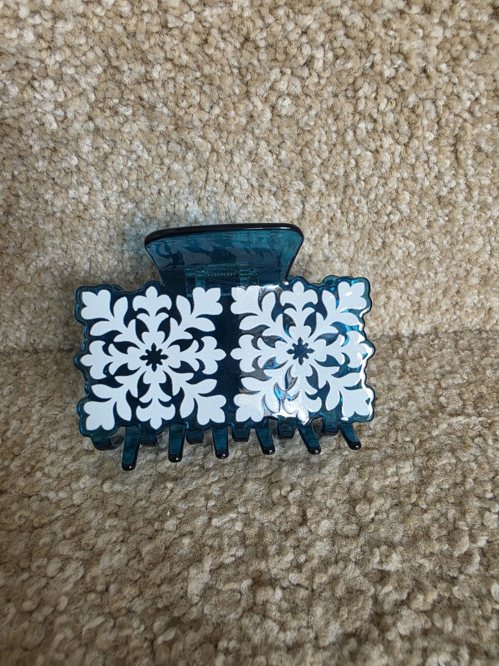 Teal/Blue Quilt Print Acrylic Hair Claw Clip